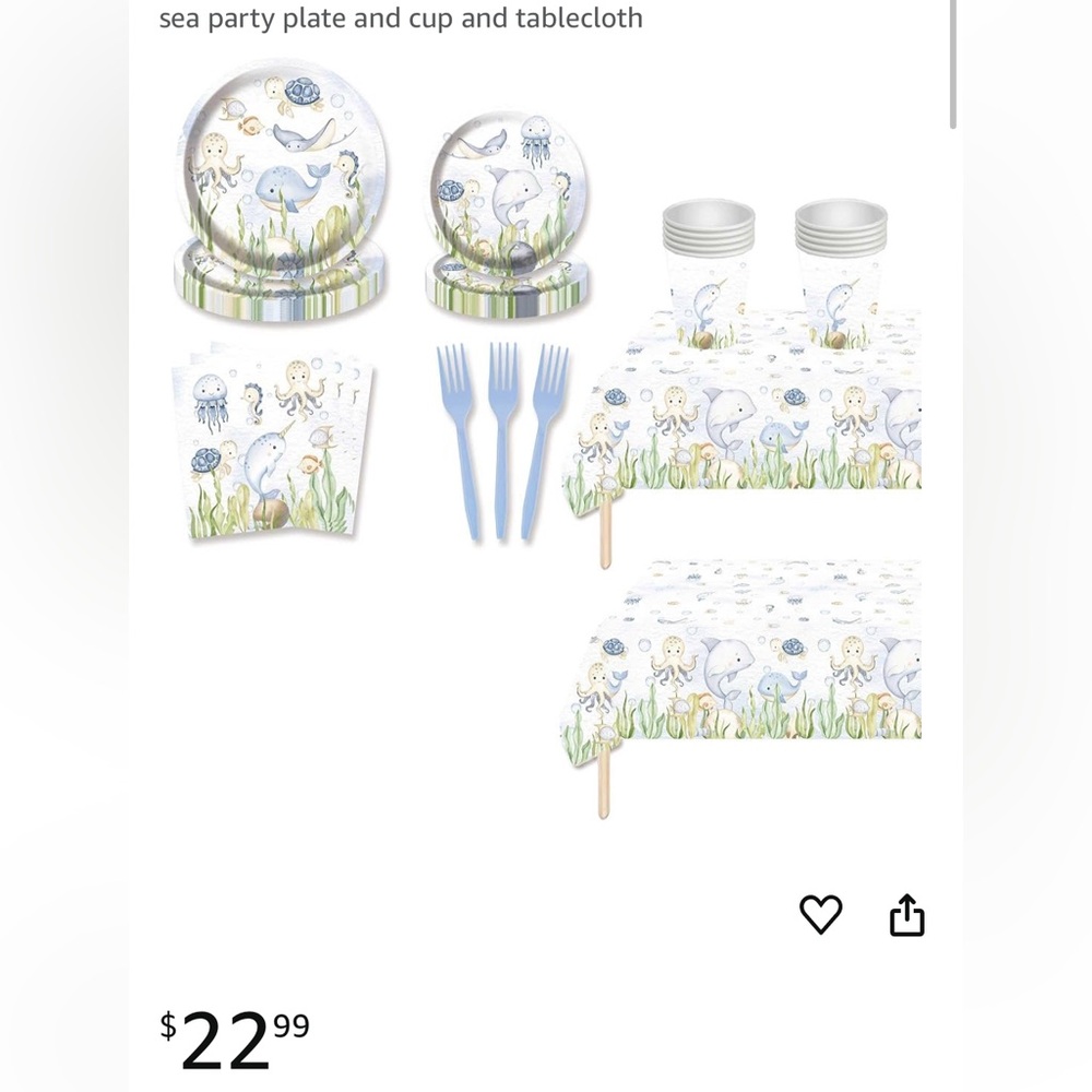 Sea Party Supplies Set with Plates, Cups, and Tablecloth
